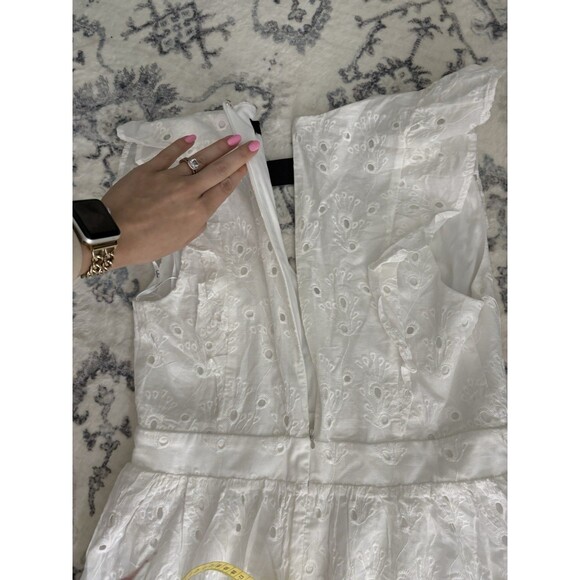 Lulus Flirtatious in Florence White Ruffled Eyelet Cotton Mini Dress Size Medium - Picture 7 of 8
